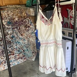 Embroidered White Dress with Red Accents